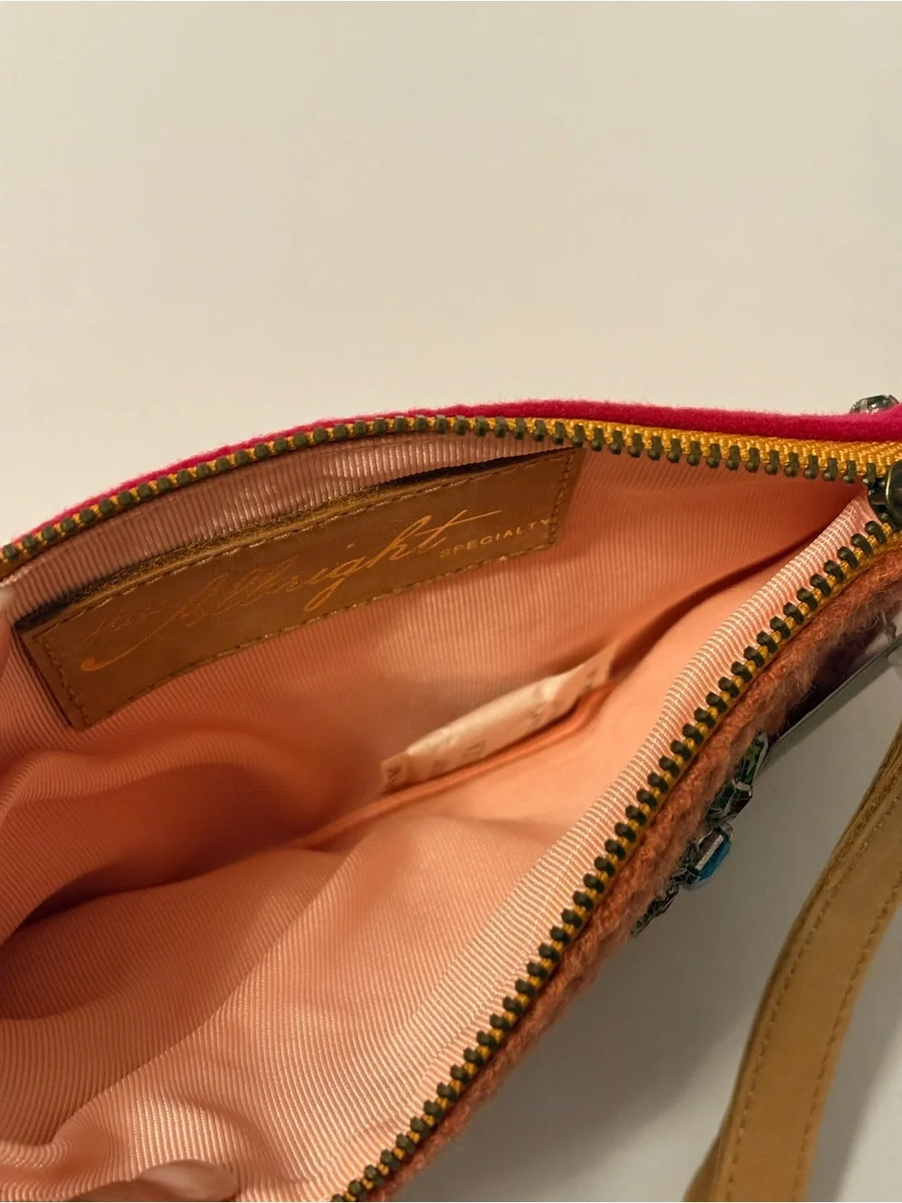 BNWT Anthropologie Orange Beaded 'M' Wristlet Clutch
